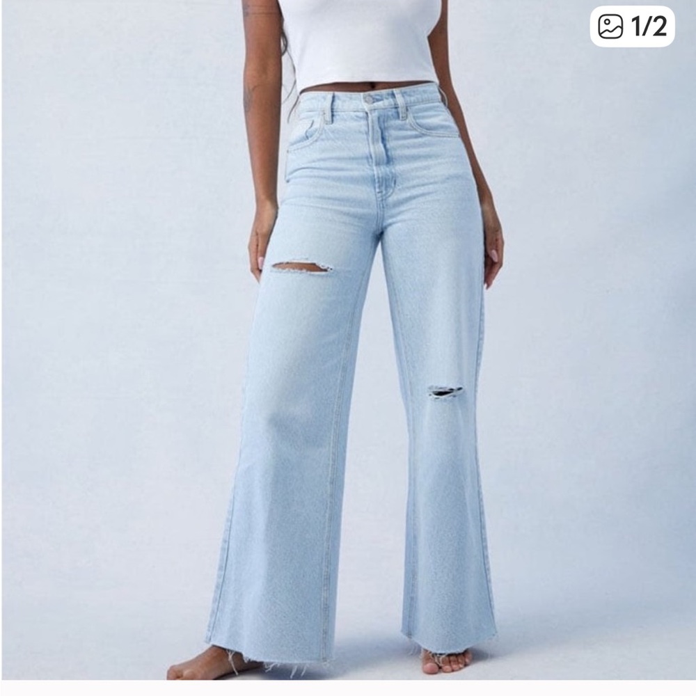 🦋 PACSUN 🦋Eco Light Indigo Ripped Wide Leg Jeans, Sz 26